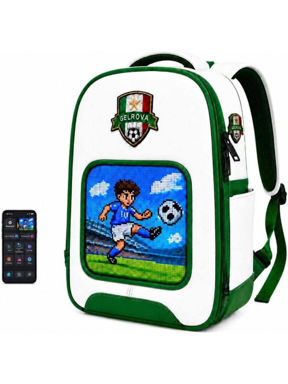 LED Soccer Backpack with Programmable Display, Bluetooth Control, Waterproof 20L